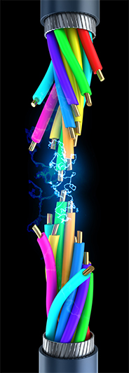 3d illustration of electrical spark inside cable break